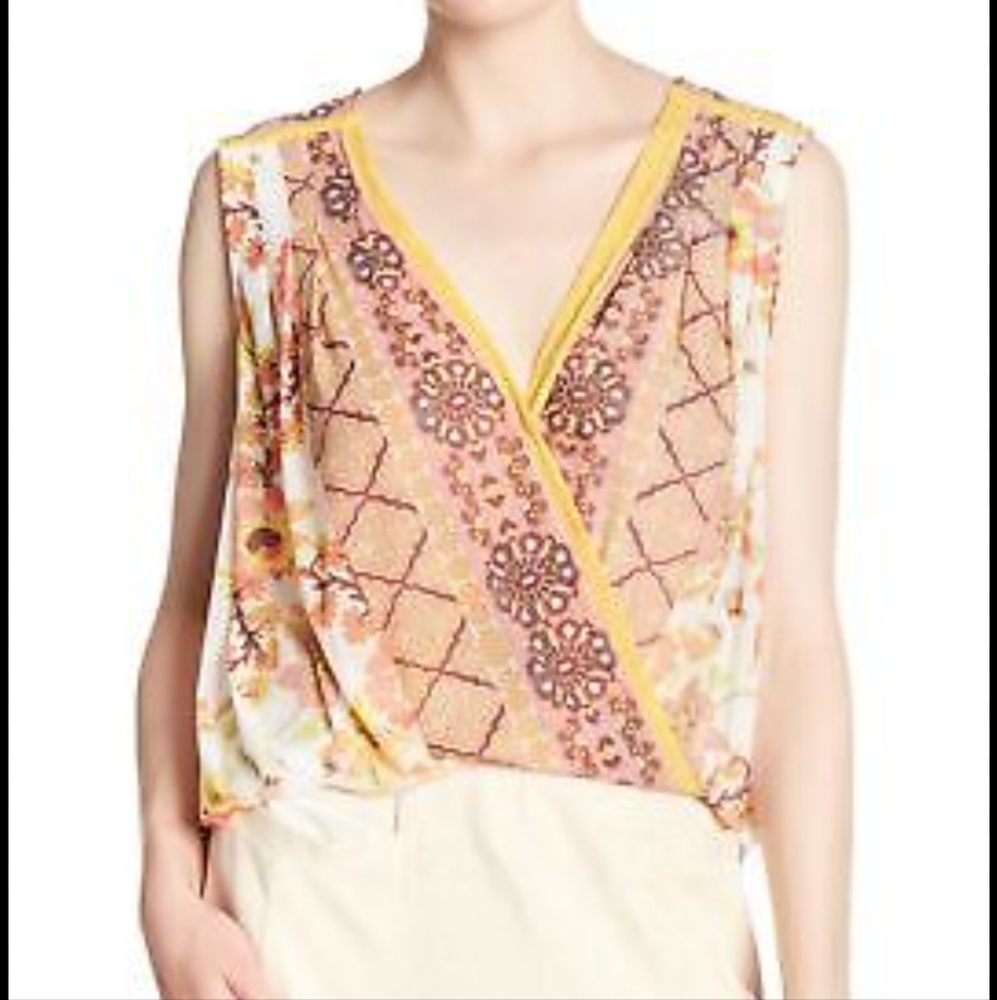 💎 Free People Women's Top Mesh Floral Print Havana #0311
